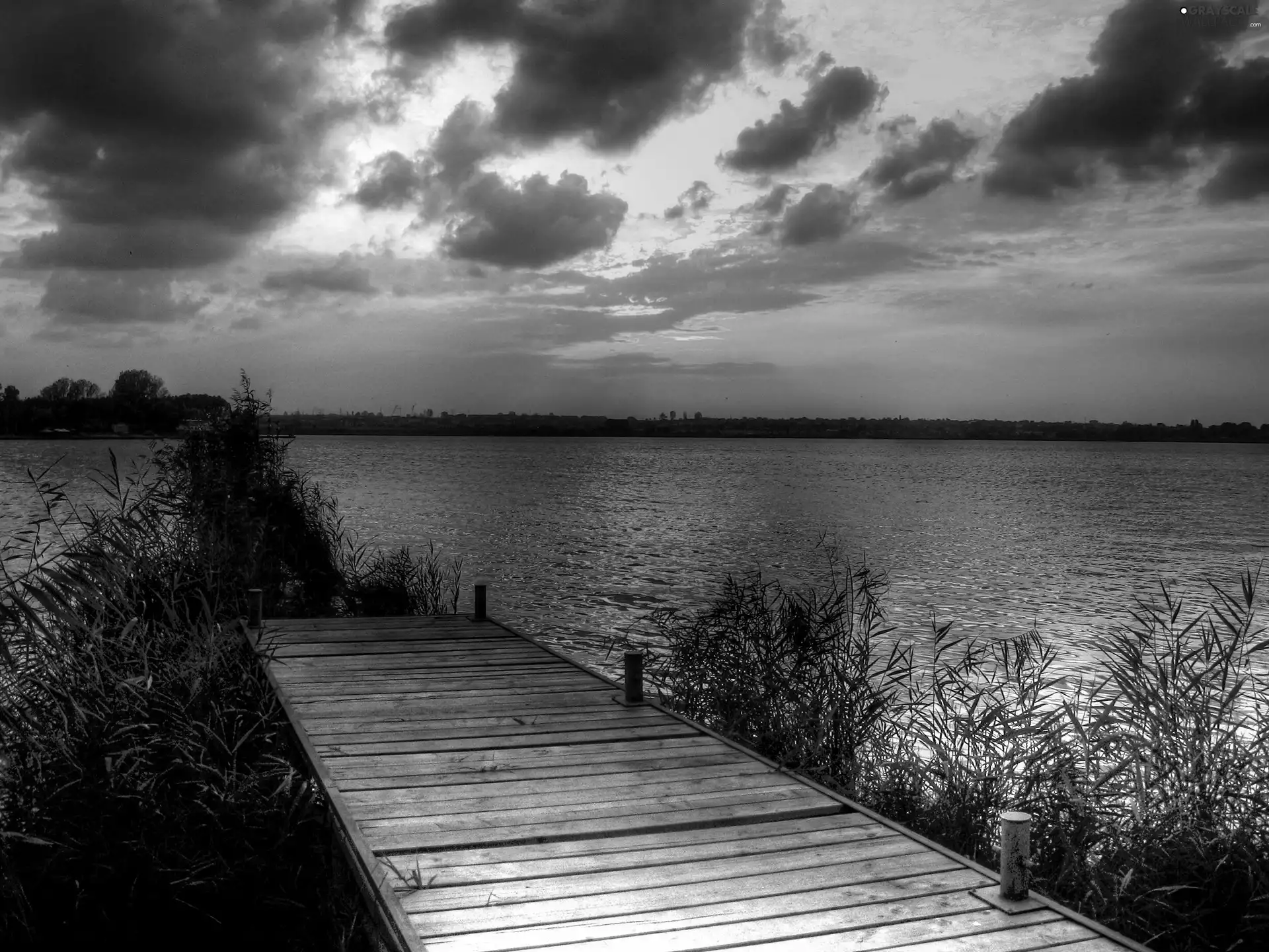 west, sun, lake, grass, clouds