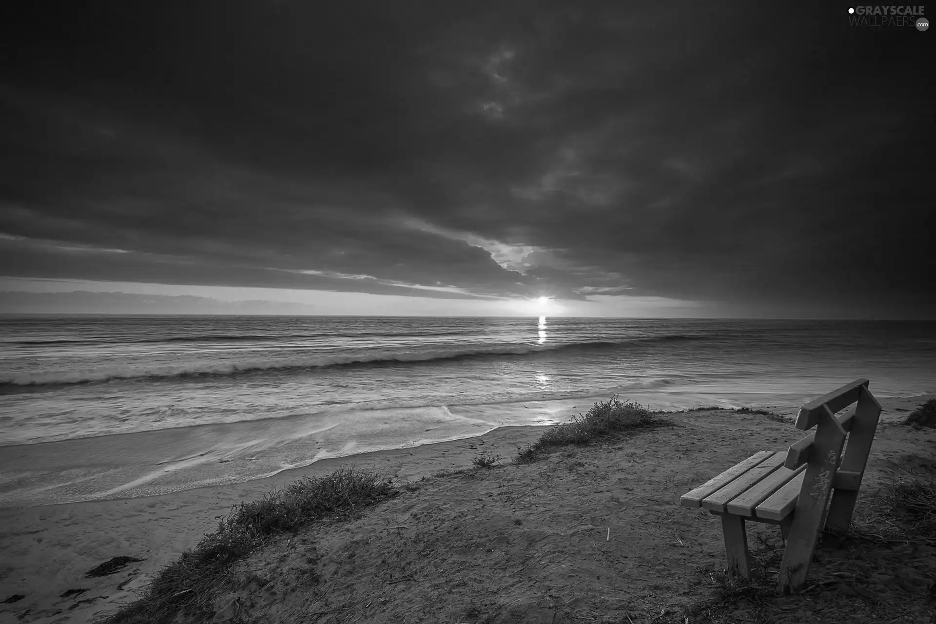 west, sun, Beaches, Bench, sea