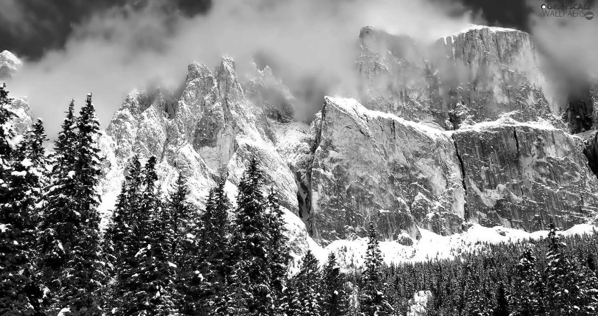 winter, Mountains, clouds