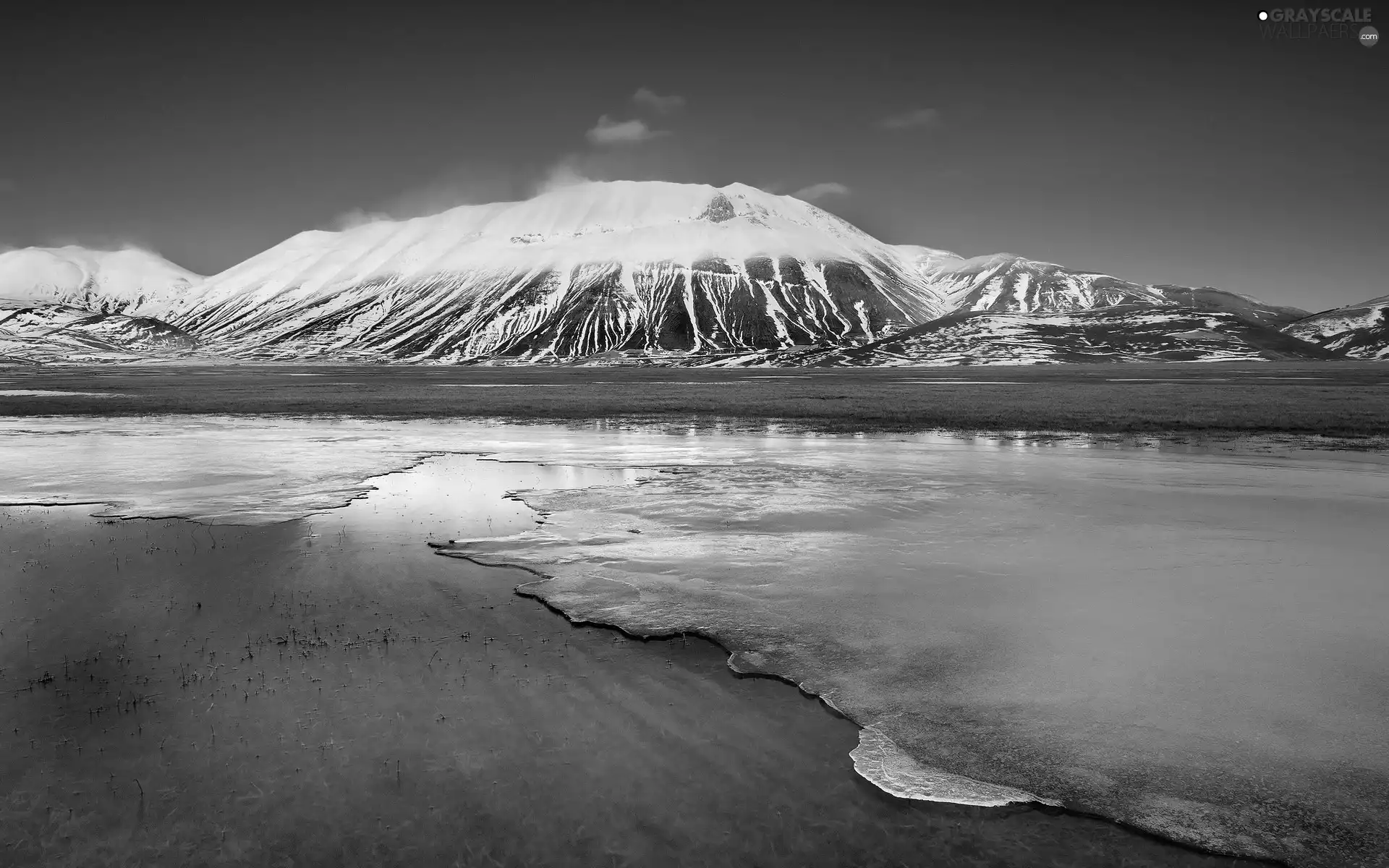 winter, Mountains, lake